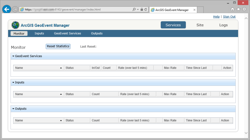 GeoEvent Manager Monitor page.
